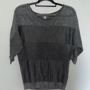 Grey Striped Mid Sleeve Blouse